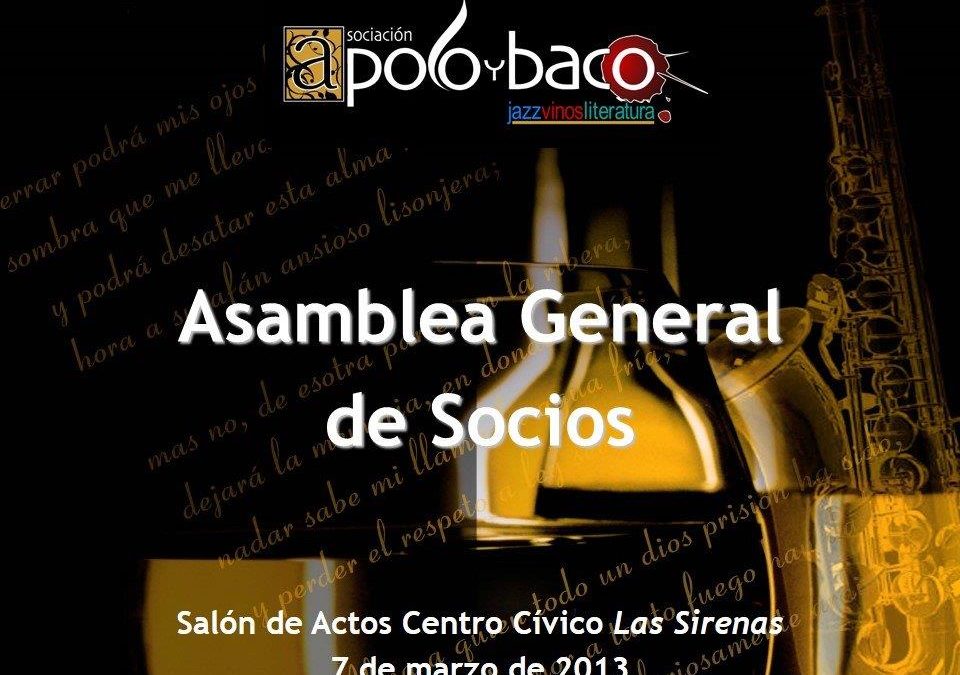 2013. Convocada la Asamblea Anual Ordinaria de Socios de Apoloybaco.