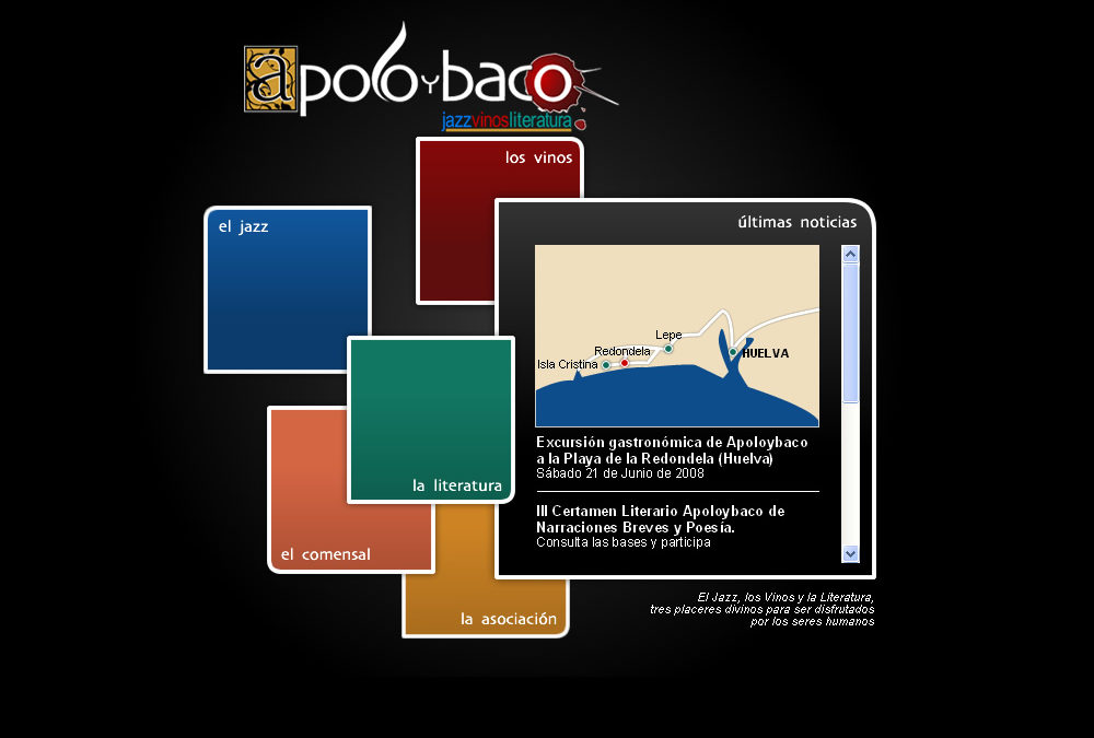 La web de la Asociación Apoloybaco, adaptada para navegar a través de dispositivos móviles.